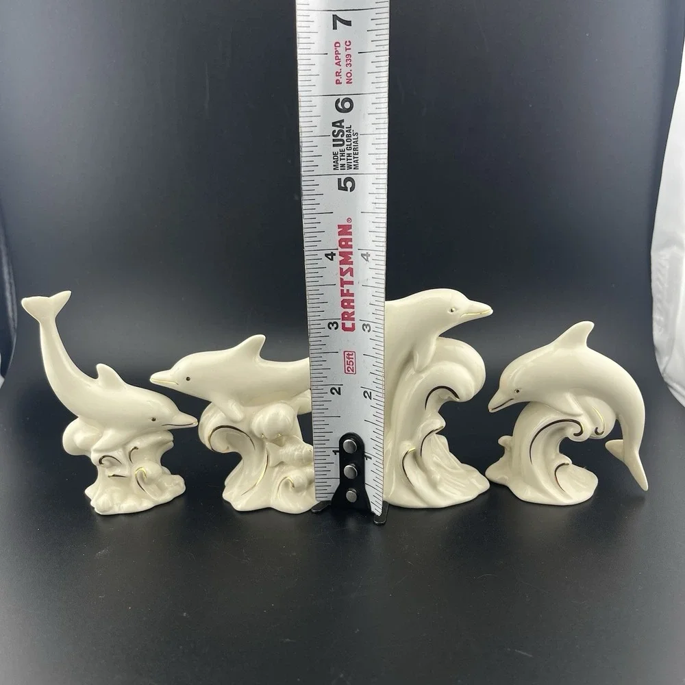 Lenox Dive Dancing Dolphins Ivory Porcelain 24 Karat Gold Figurines Set Lot of 4
